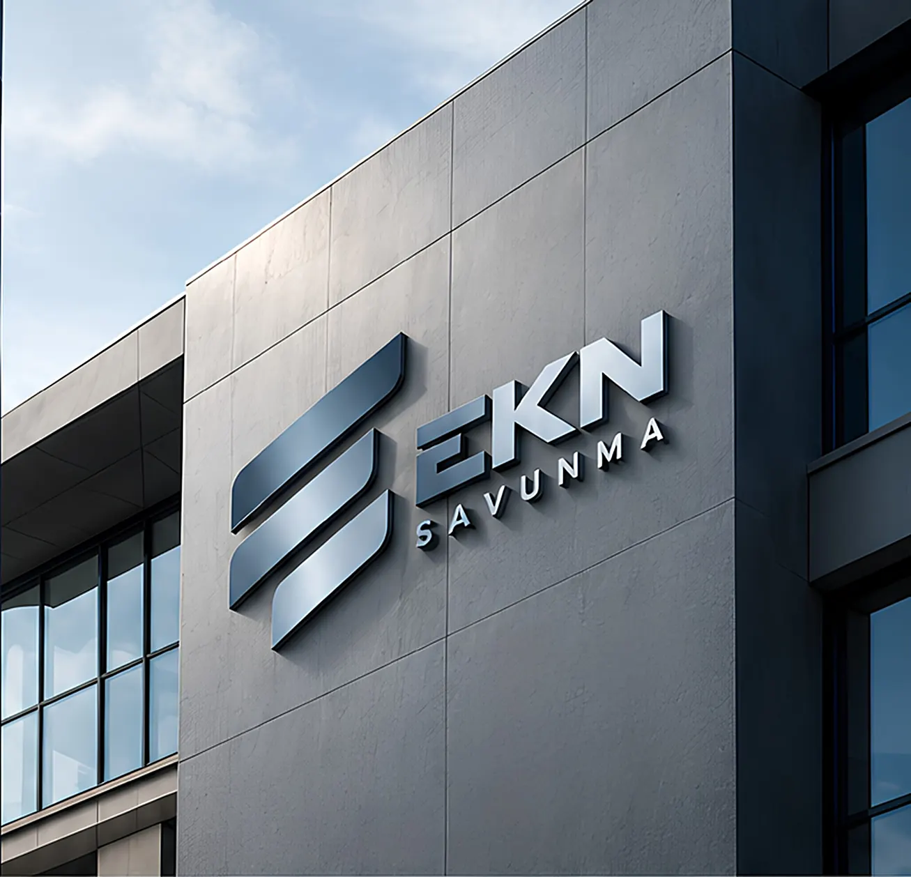EKN Savunma logosunun yer aldığı modern bina cephesi